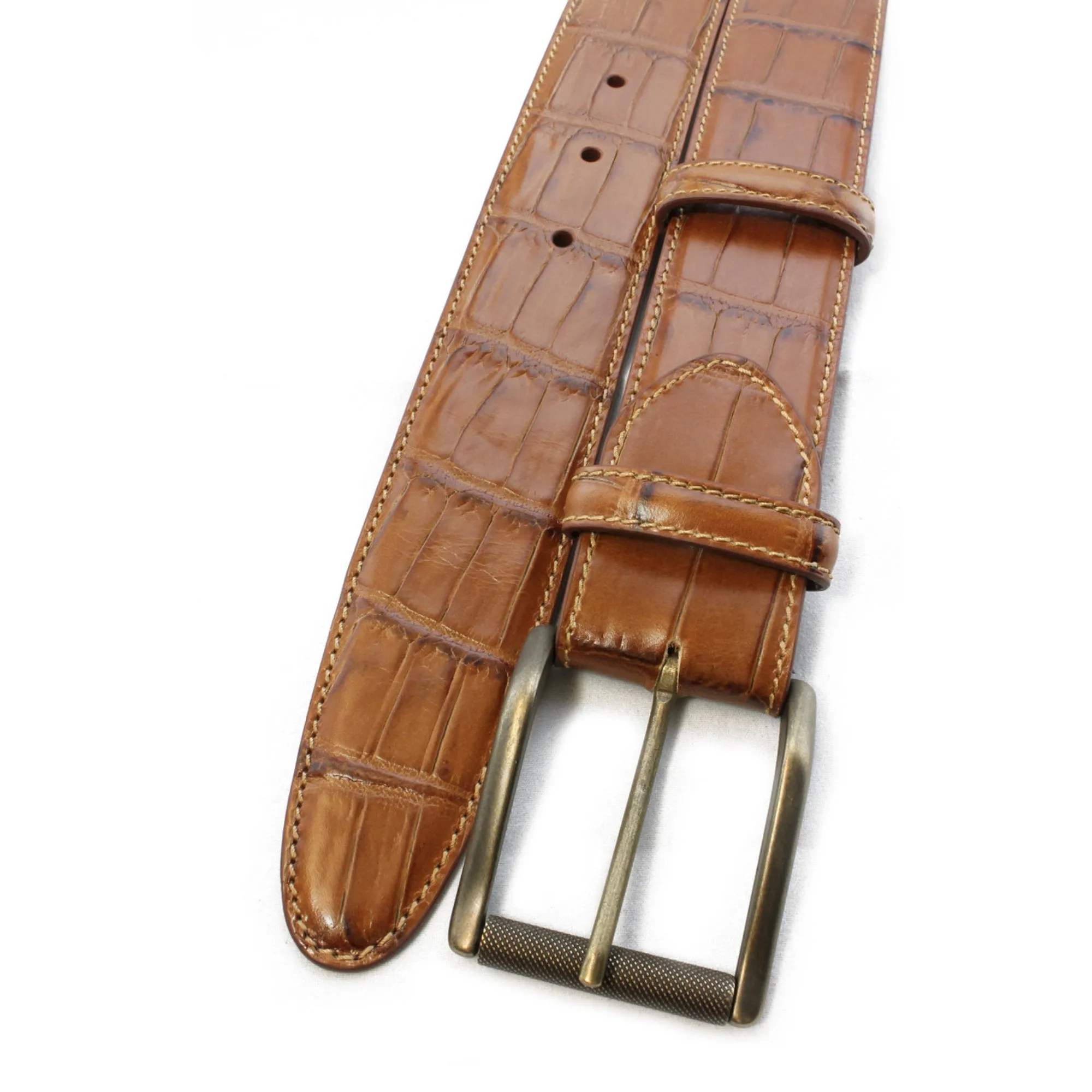 Mid Tan Mock croc tail roller belt