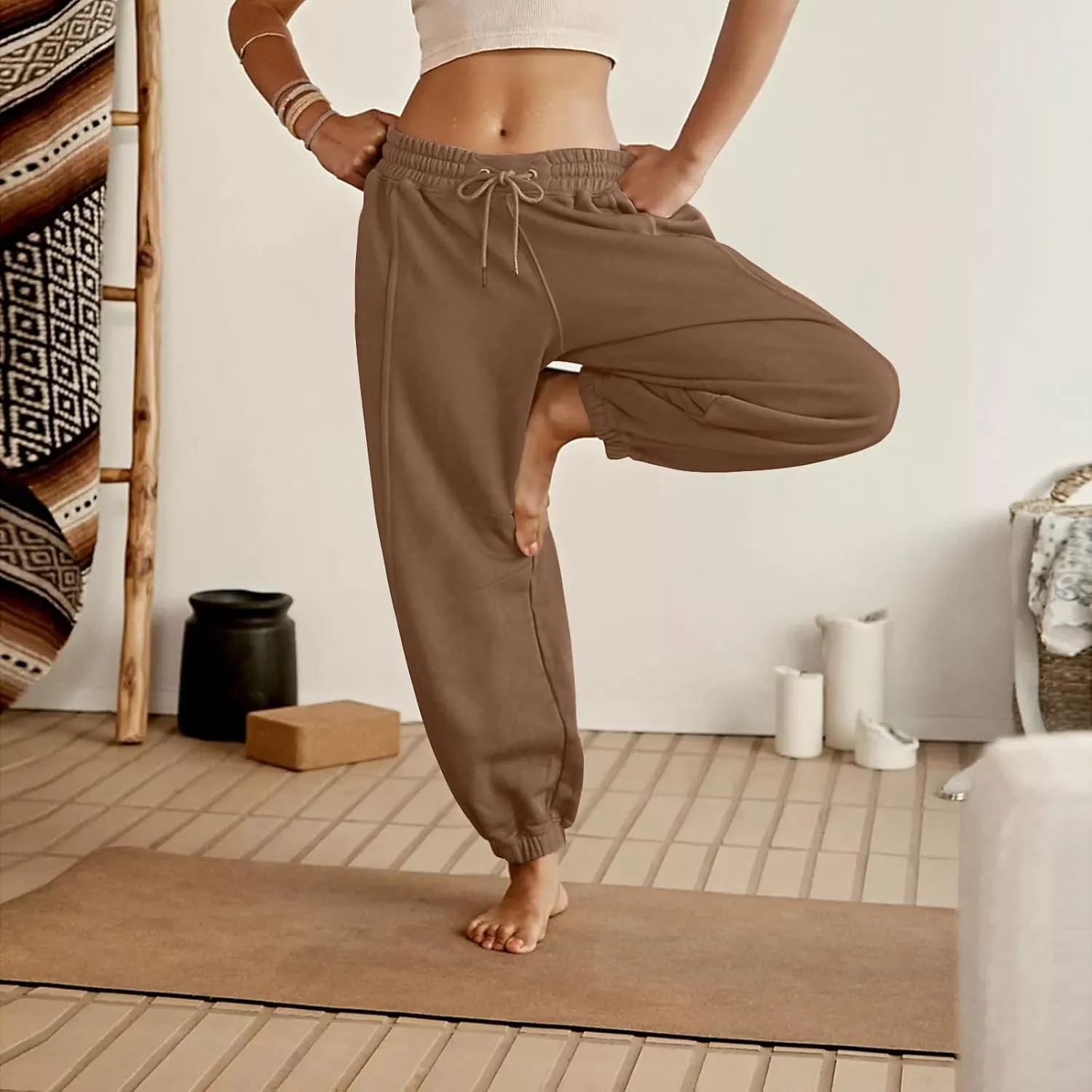 midelxp Baggy Jogger Pants for Women High Waisted Fleece Sweatpants Casual Athletic Pants Comfy Yoga Pants with Pockets