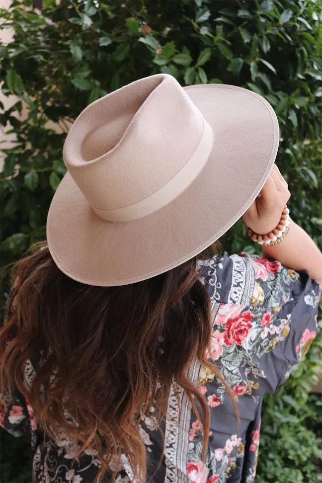 Montana Flat Brim Fedora Rancher Hat - Cream
