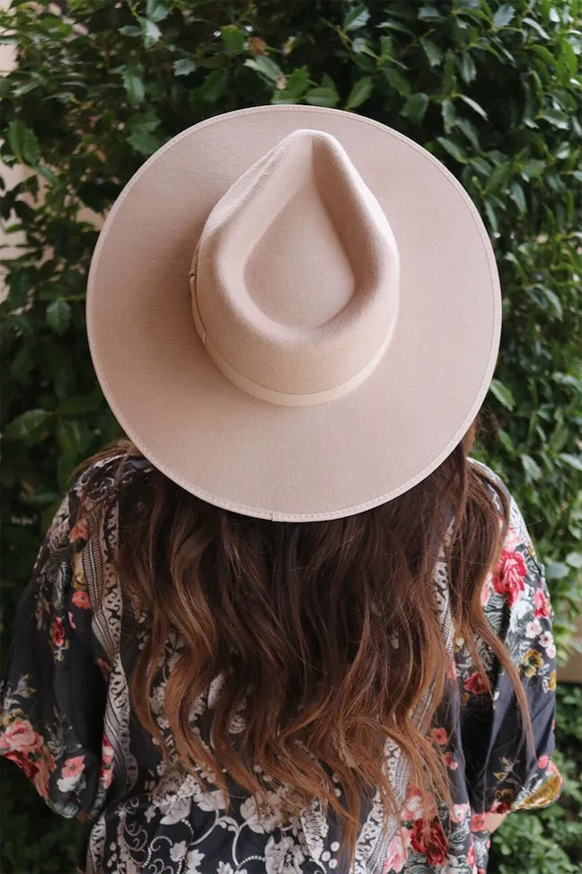 Montana Flat Brim Fedora Rancher Hat - Cream