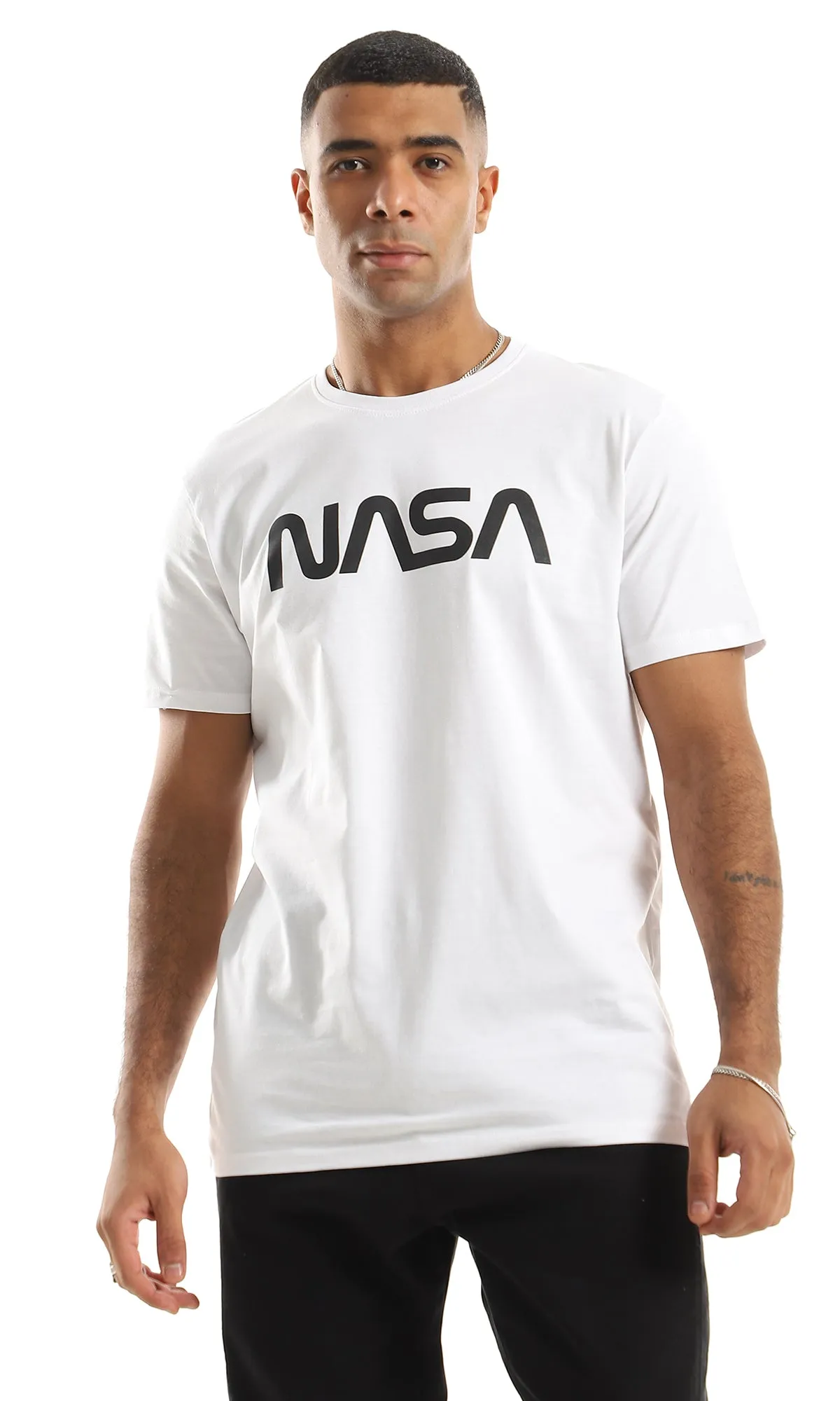 O154986 " Nasa " Chest Printing Short Sleeves White T-Shirt