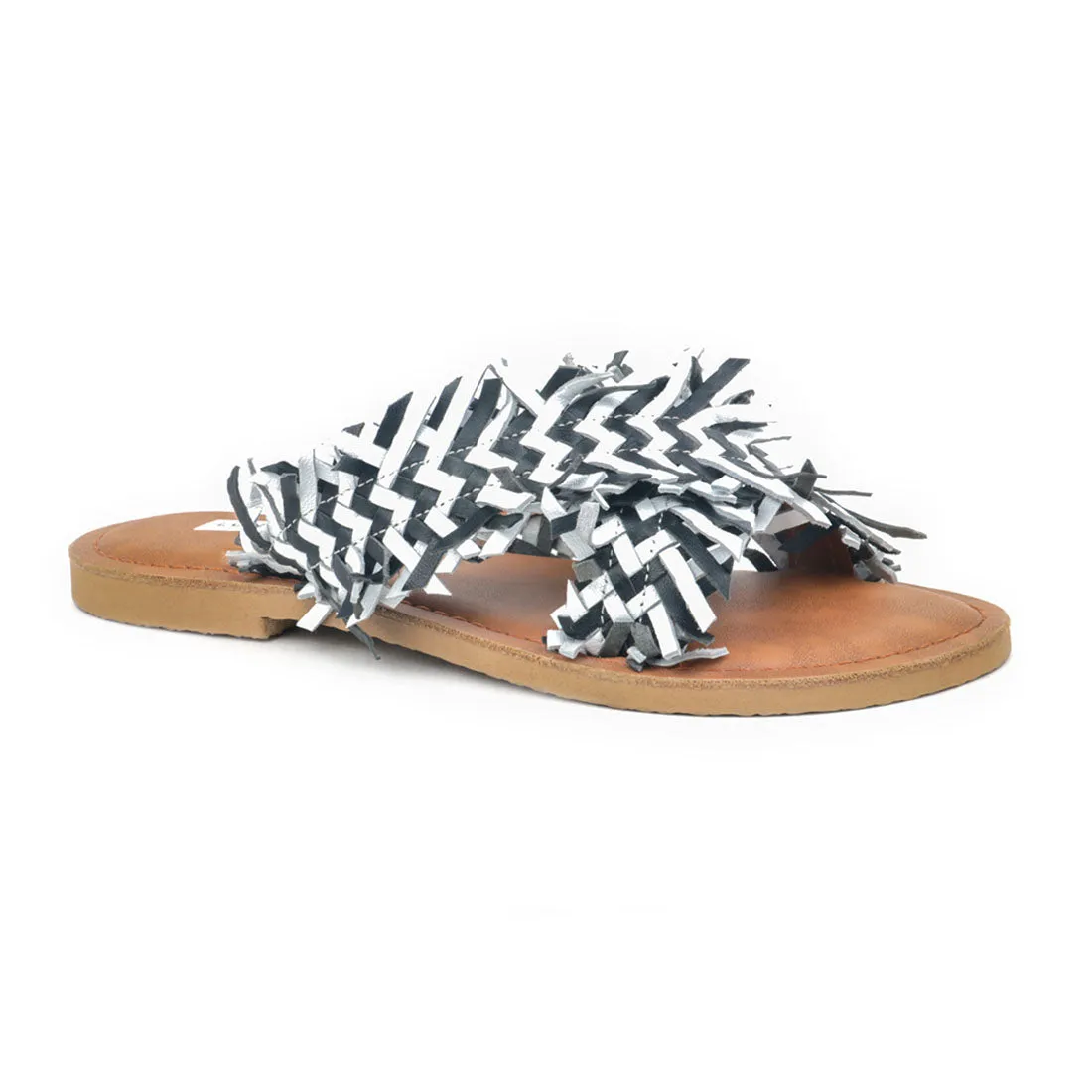 Origami Style Black & White Cross Strap Flat Sandals