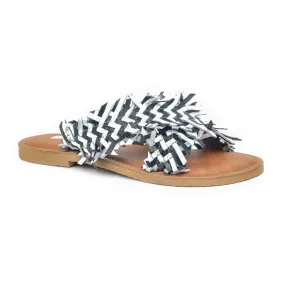 Origami Style Black & White Cross Strap Flat Sandals