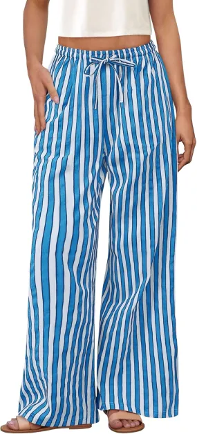 PRETTYGARDEN Women's Wide Leg Lounge Pants 2025 Summer Drawstring Elastic Waist Comfy Striped Pajama Bottoms Trendy Clothes