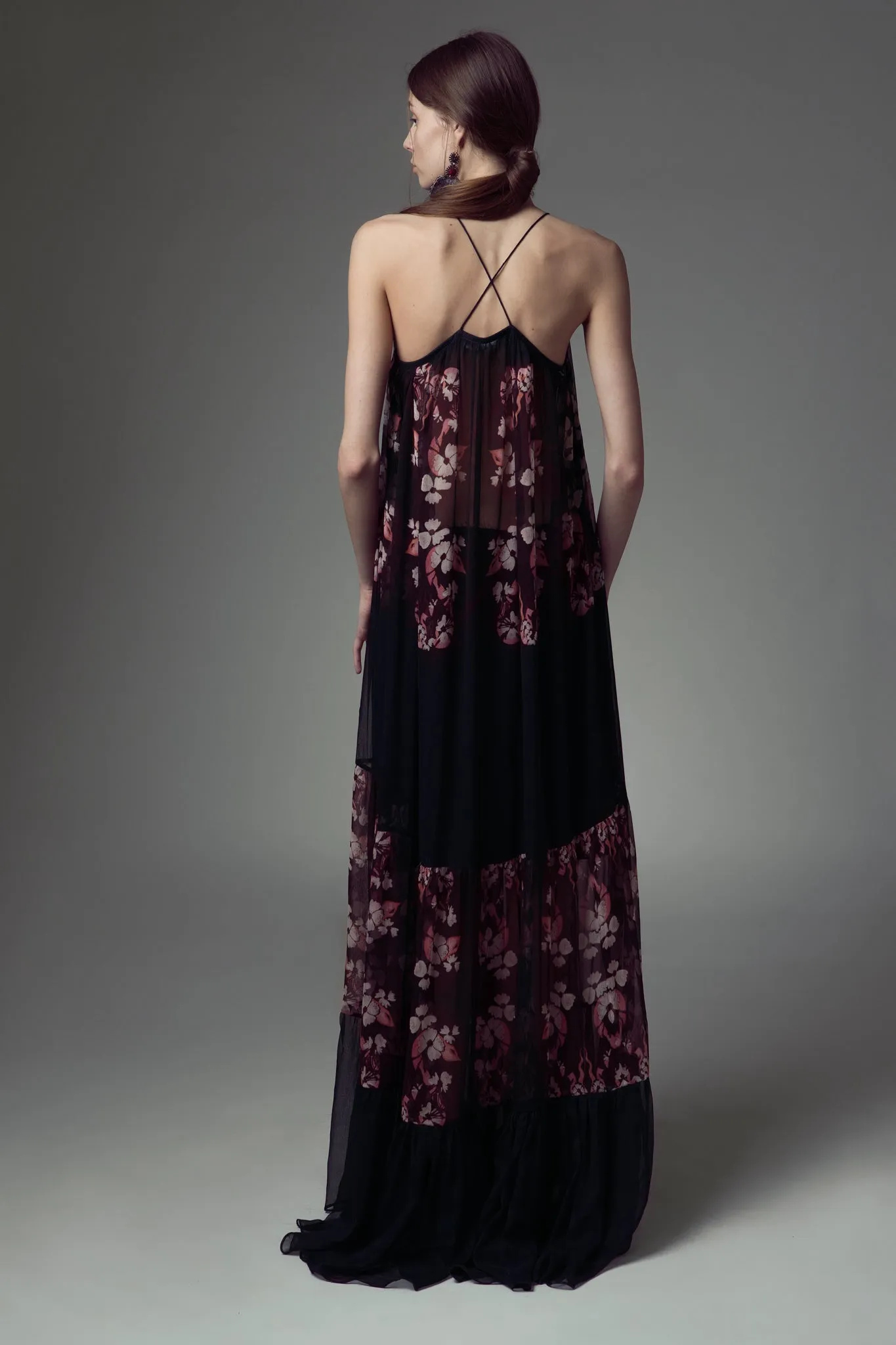 Silk chiffon tiered long maxi