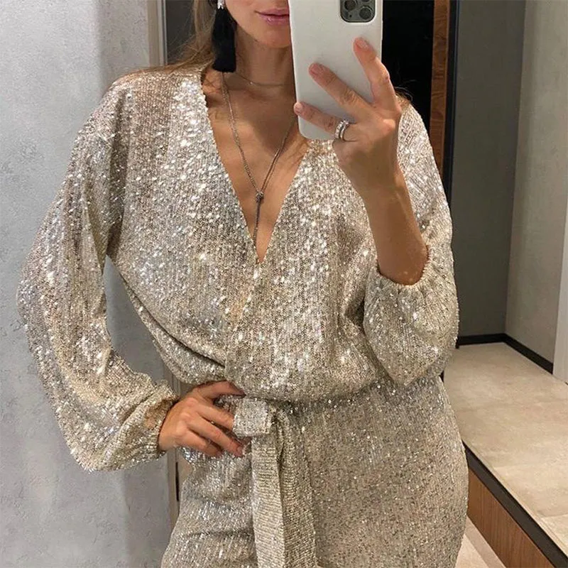 Sparkle Allure Sequin V-Neck Jumpsuit