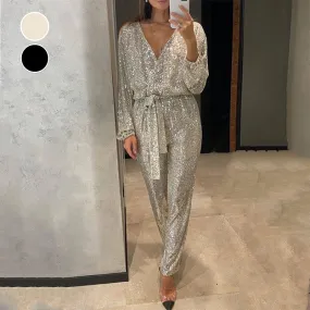 Sparkle Allure Sequin V-Neck Jumpsuit