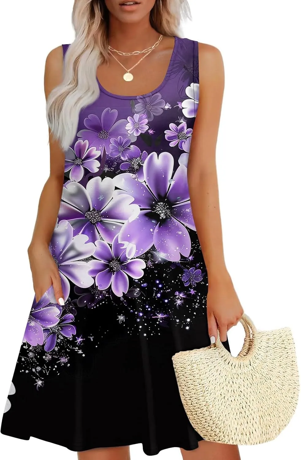 Spring Dresses for Women Sundresses Boho Dress Sleeveless Tank Dress Basic Short Dress Summer Flowy Beach Dresses