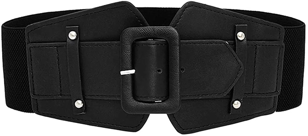 Stretchy Black Wide Waist Buckle Belt