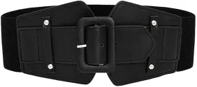 Stretchy Black Wide Waist Buckle Belt