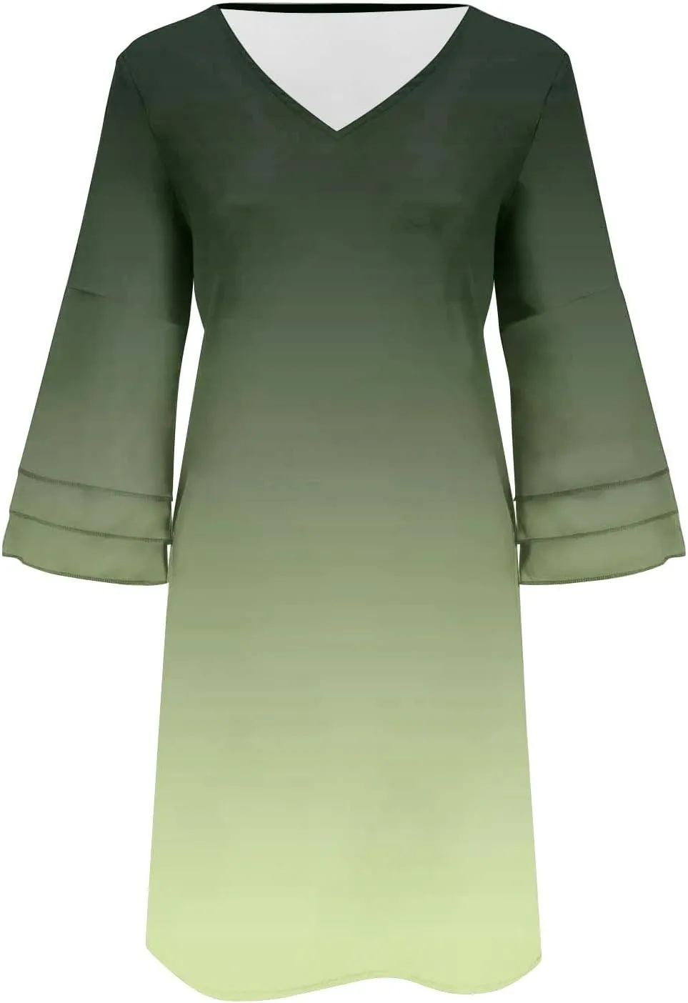 Summer Spring Dress Womens V Neck Cute Shift Dress Bell Sleeve Ruffle Hem Loose Swing Summer Boho Tunic Mini Dress