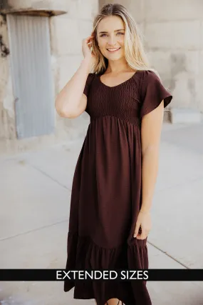 The Kendall Midi Dress in Mulberry Mocha-Sale