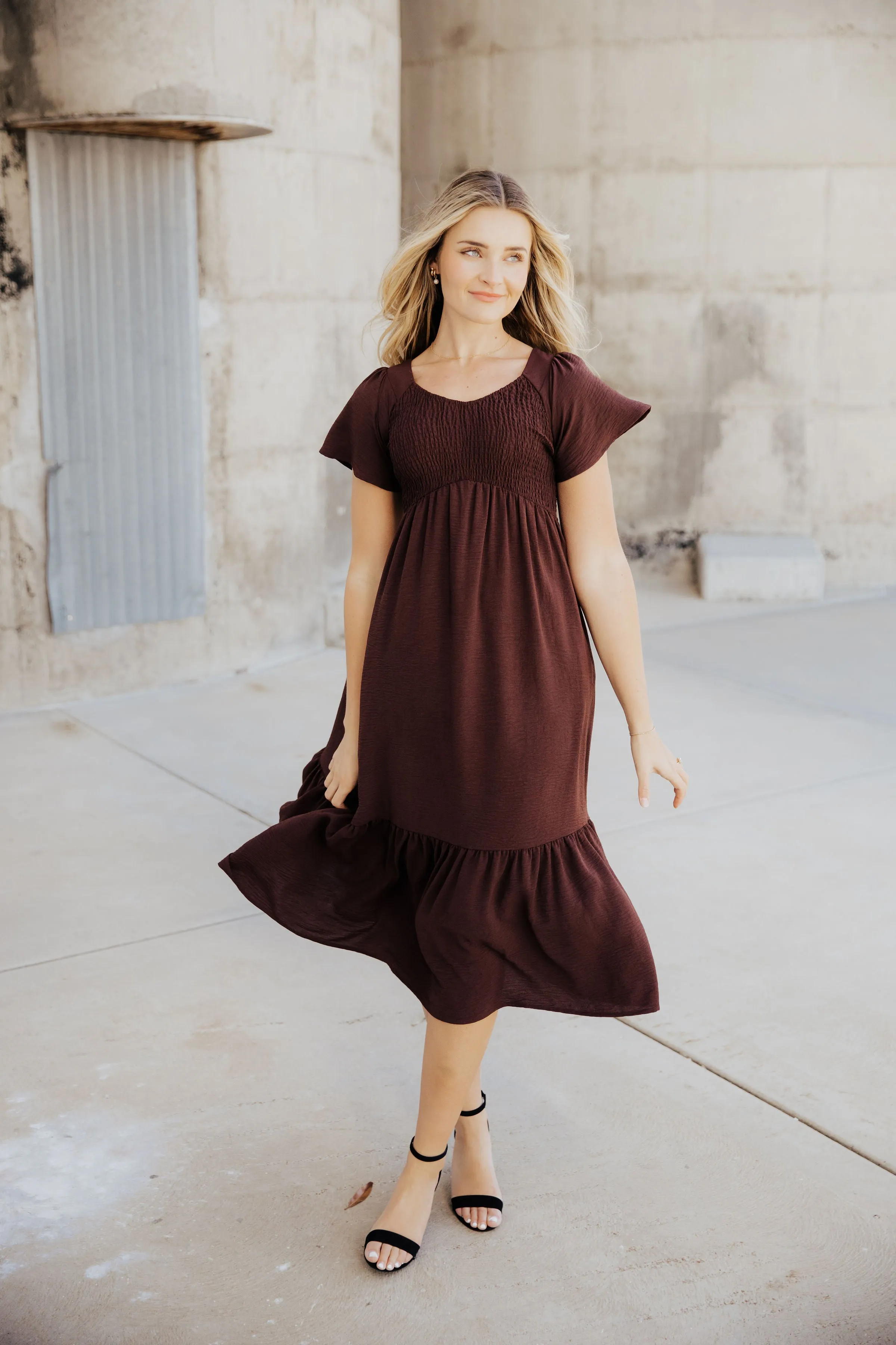 The Kendall Midi Dress in Mulberry Mocha-Sale
