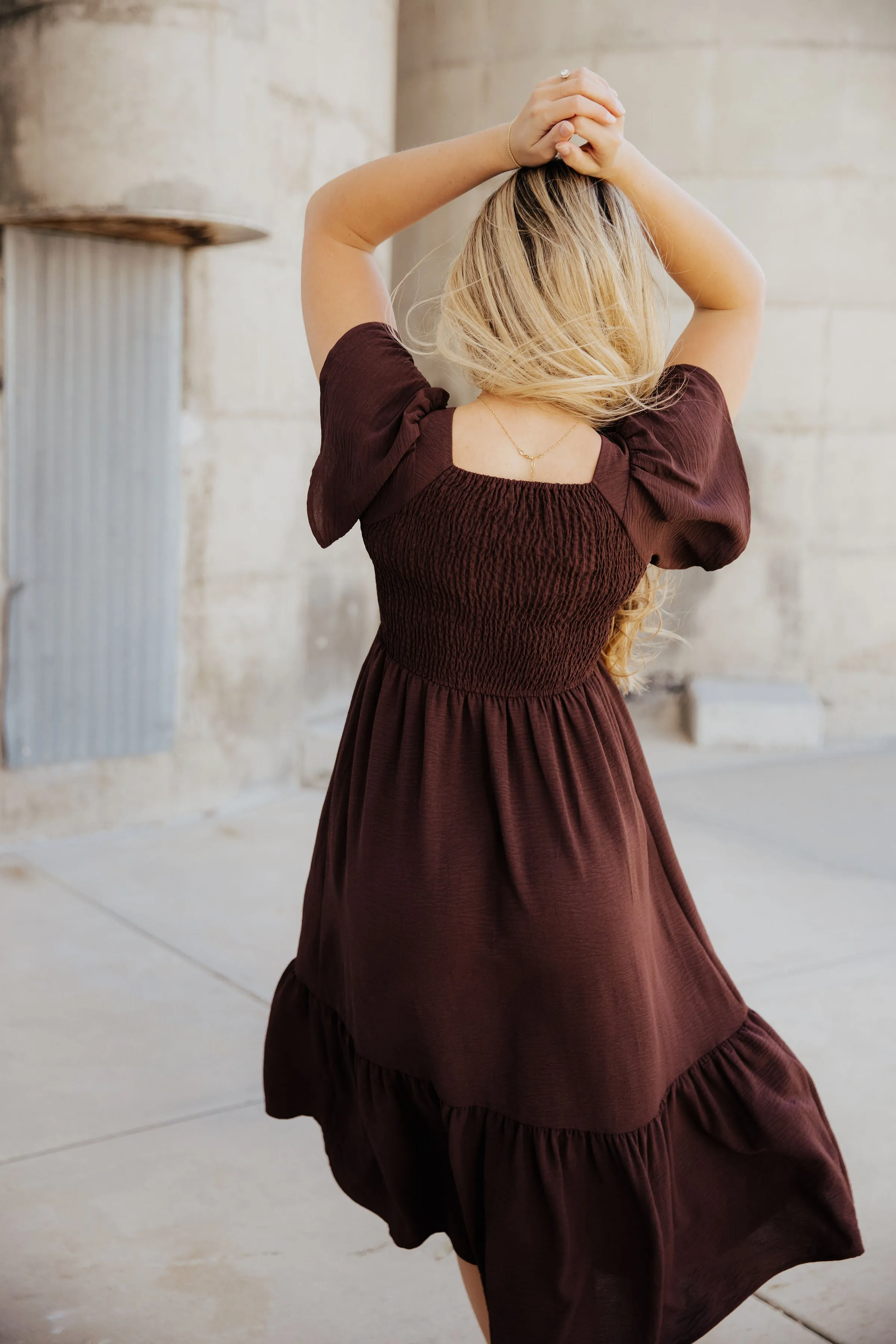The Kendall Midi Dress in Mulberry Mocha-Sale