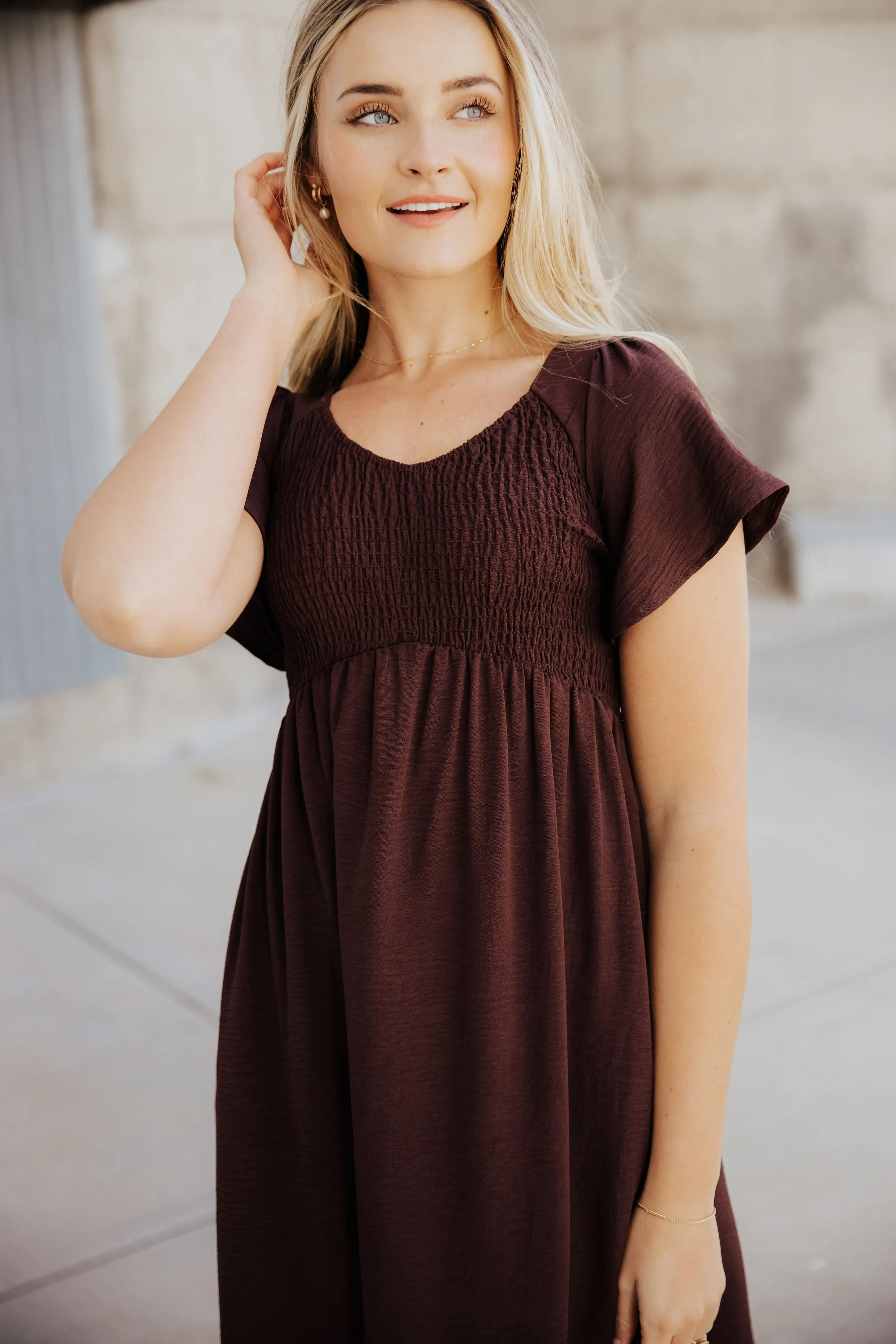 The Kendall Midi Dress in Mulberry Mocha-Sale