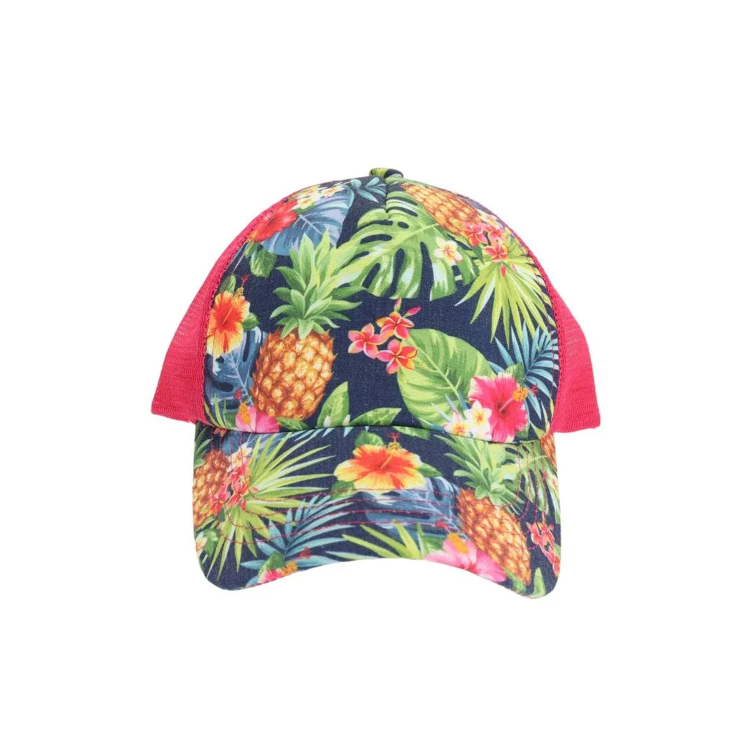Tropical Print Criss Cross High Pony C.C Ball Cap