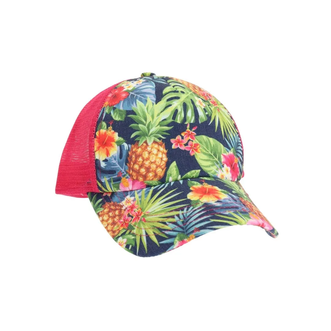 Tropical Print Criss Cross High Pony C.C Ball Cap
