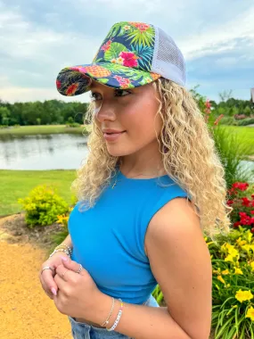 Tropical Print Criss Cross High Pony C.C Ball Cap