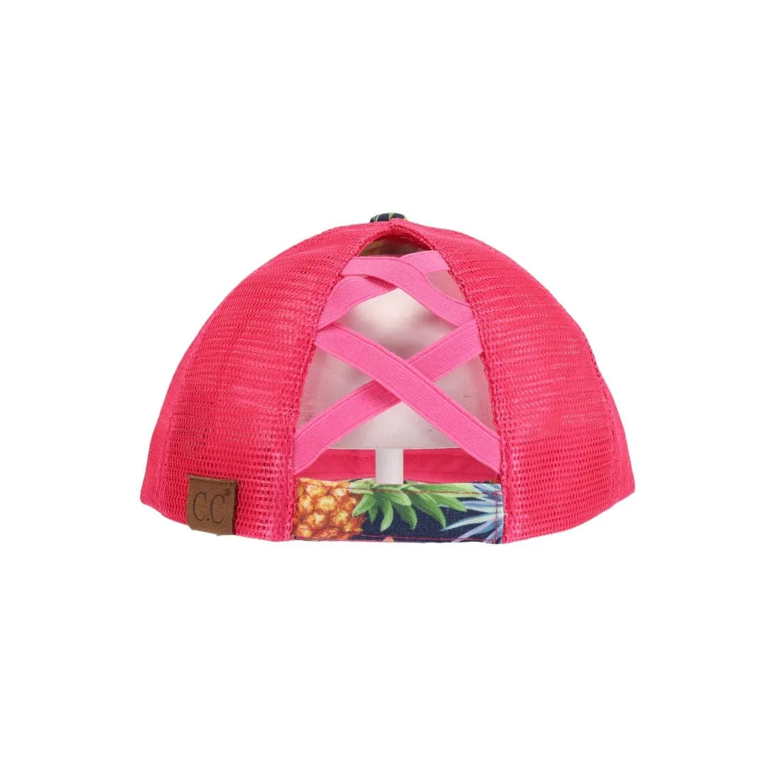 Tropical Print Criss Cross High Pony C.C Ball Cap