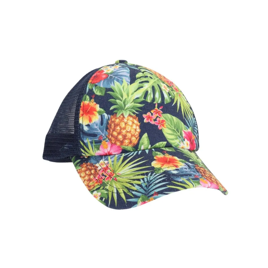 Tropical Print Criss Cross High Pony C.C Ball Cap