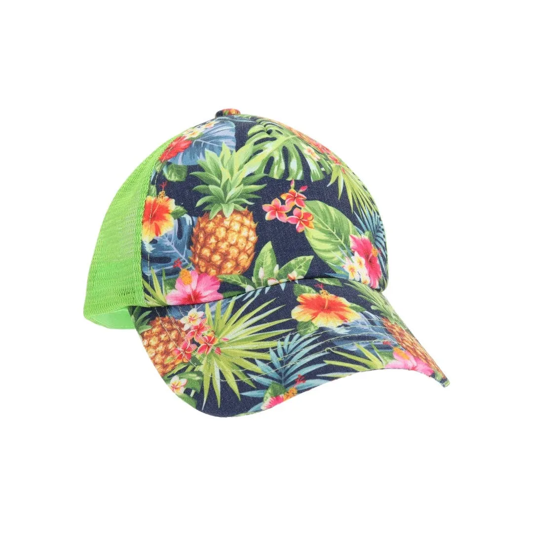 Tropical Print Criss Cross High Pony C.C Ball Cap