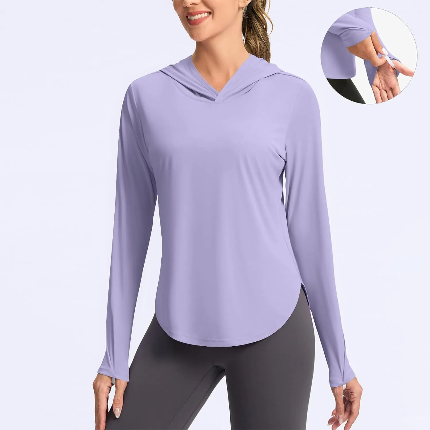 UPF 50  Women's Sun Shirt UV Protection Hoodie Lightweight Breathable Long Sleeve Outdoor Rash Guard Hooded T-Shirt