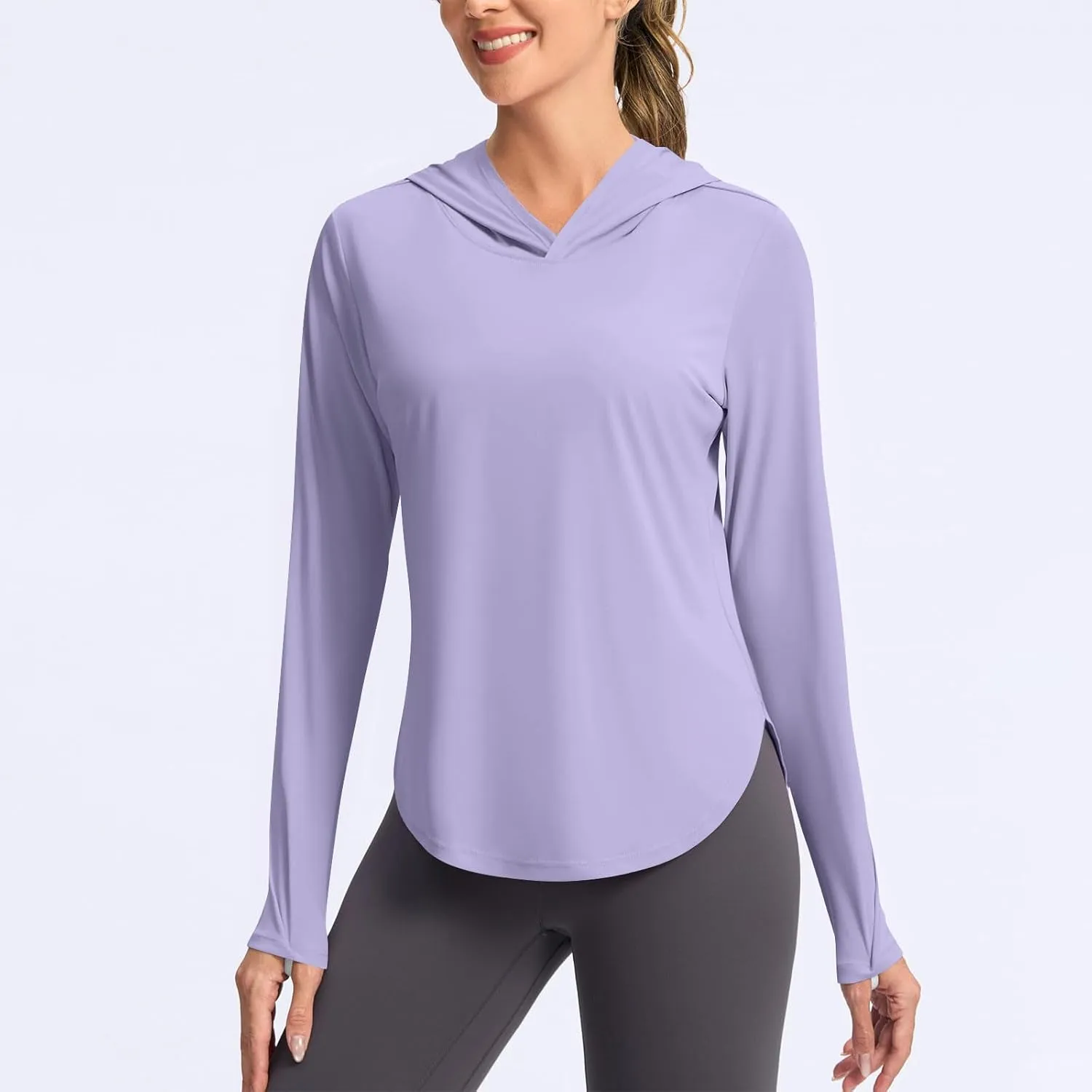 UPF 50  Women's Sun Shirt UV Protection Hoodie Lightweight Breathable Long Sleeve Outdoor Rash Guard Hooded T-Shirt