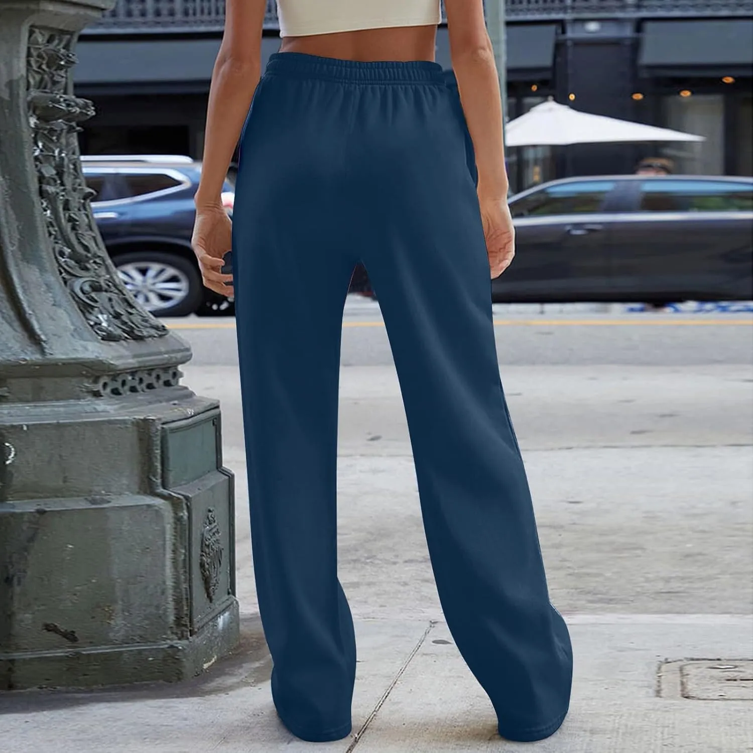 Wide Leg Sweatpants Women High Waisted Linen Pants Drawstring Workout Baggy Sweatpants Comfy Lounge Pants with Pocket