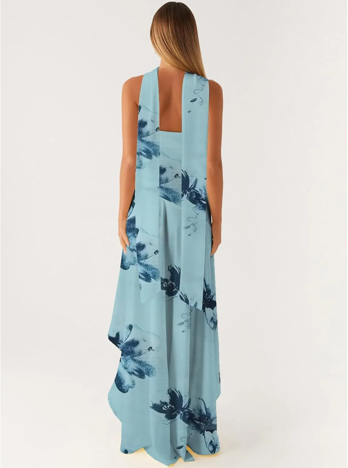 Women Y2k High Slit Maxi Dress Ruffle Floral Ptint Backless Sleeveless Strapless Dresses Sexy Mesh Bodycon Sundress