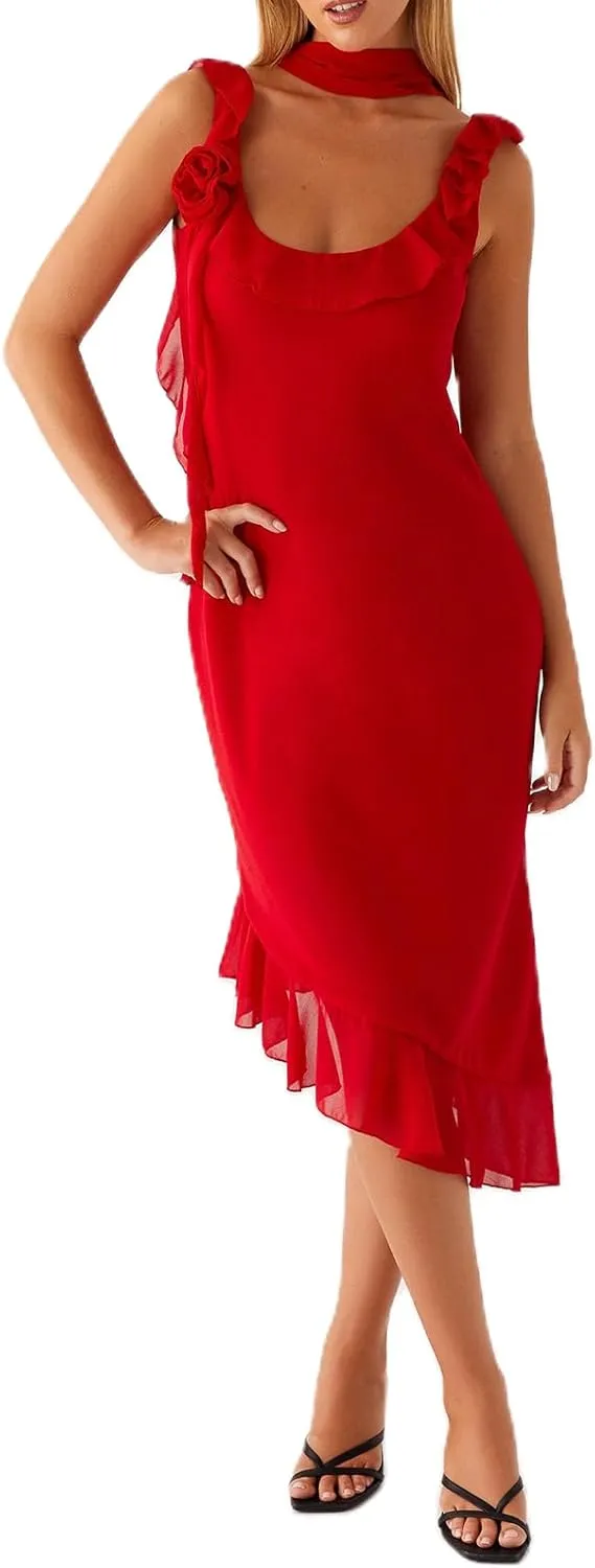 Women Y2k High Slit Maxi Dress Ruffle Floral Ptint Backless Sleeveless Strapless Dresses Sexy Mesh Bodycon Sundress