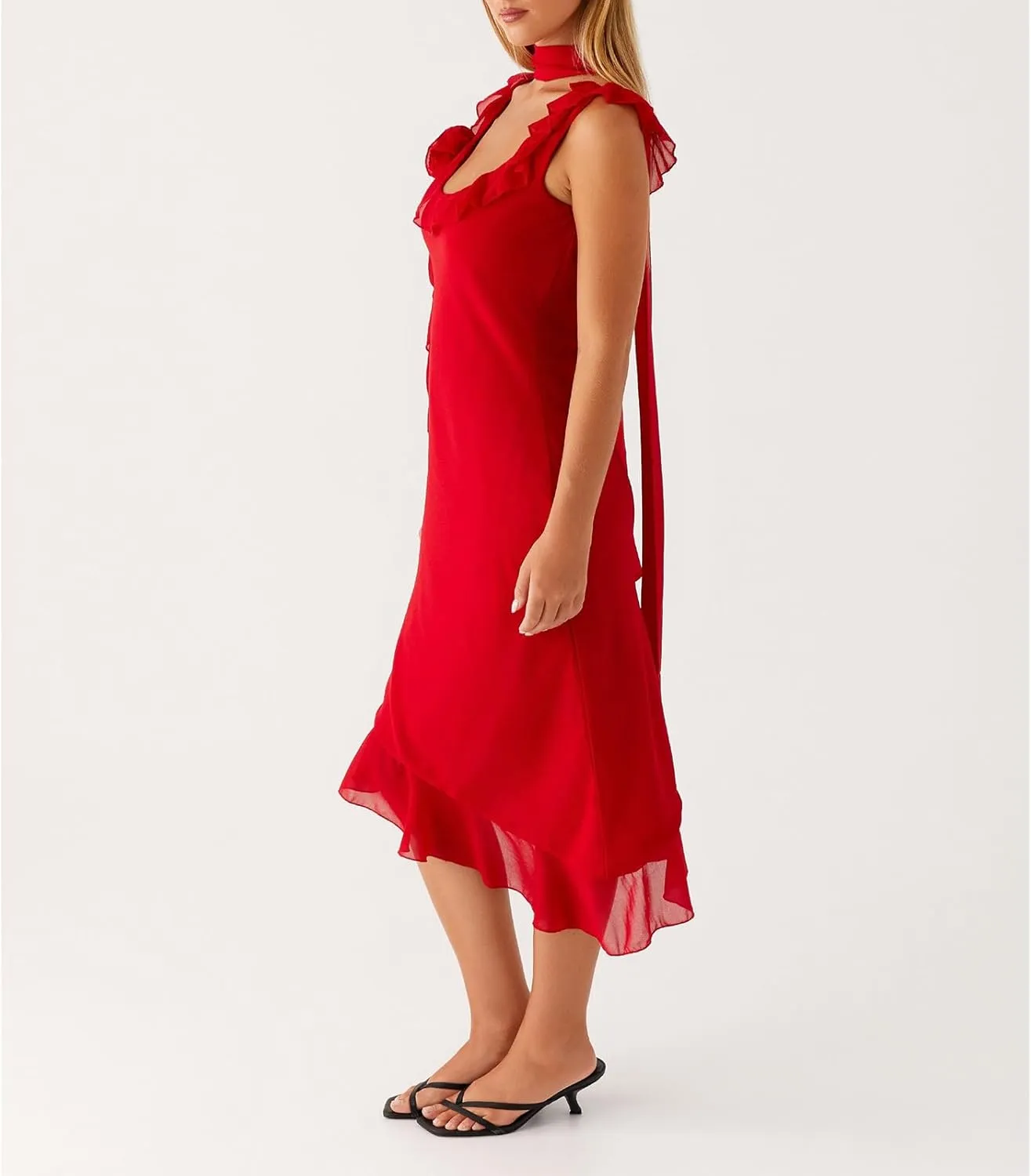 Women Y2k High Slit Maxi Dress Ruffle Floral Ptint Backless Sleeveless Strapless Dresses Sexy Mesh Bodycon Sundress