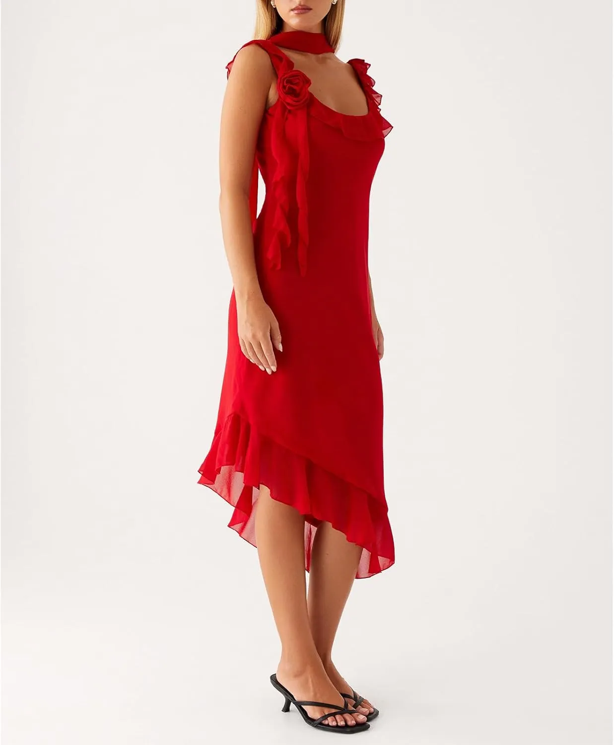 Women Y2k High Slit Maxi Dress Ruffle Floral Ptint Backless Sleeveless Strapless Dresses Sexy Mesh Bodycon Sundress