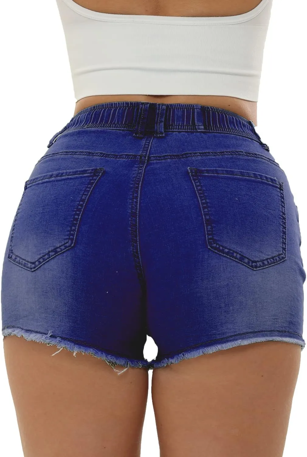 Women's Casual Stretchy Denim Shorts High Waisted Folded Hem Jeans Shorts