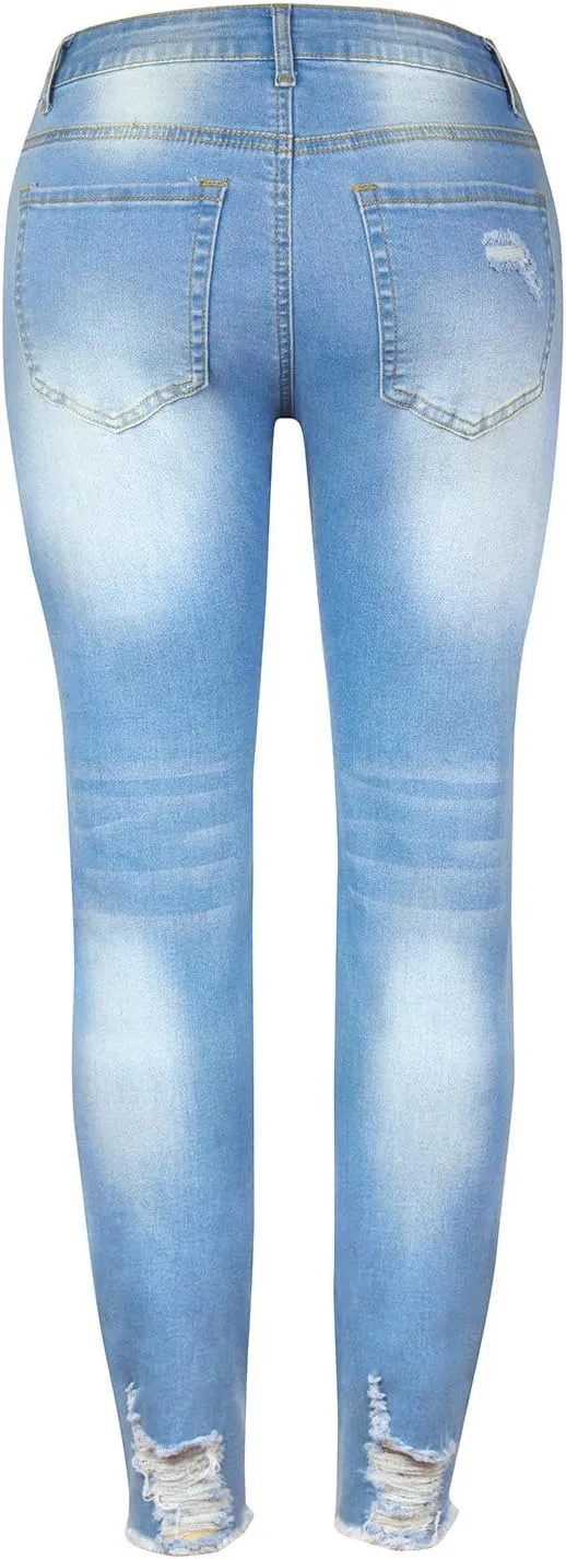 Womens Classic High Waisted Skinny Stretch Butt Lifting Jeans Slim Fit Denim Pants Ripped Jeans Destroyed Denim Pants
