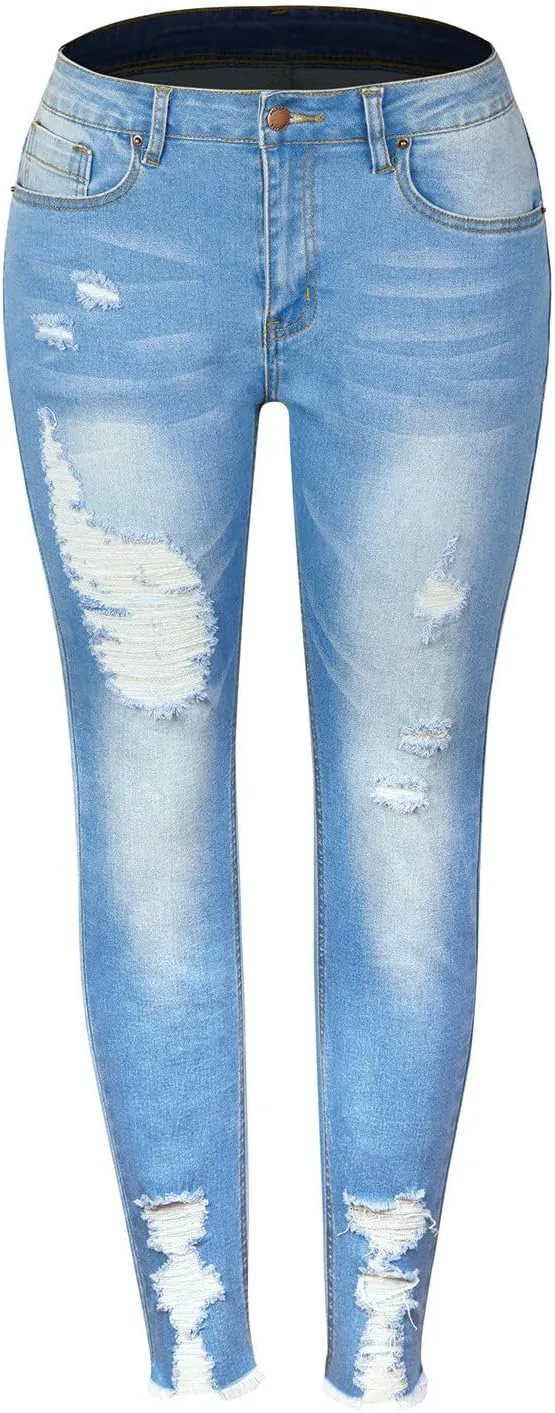 Womens Classic High Waisted Skinny Stretch Butt Lifting Jeans Slim Fit Denim Pants Ripped Jeans Destroyed Denim Pants