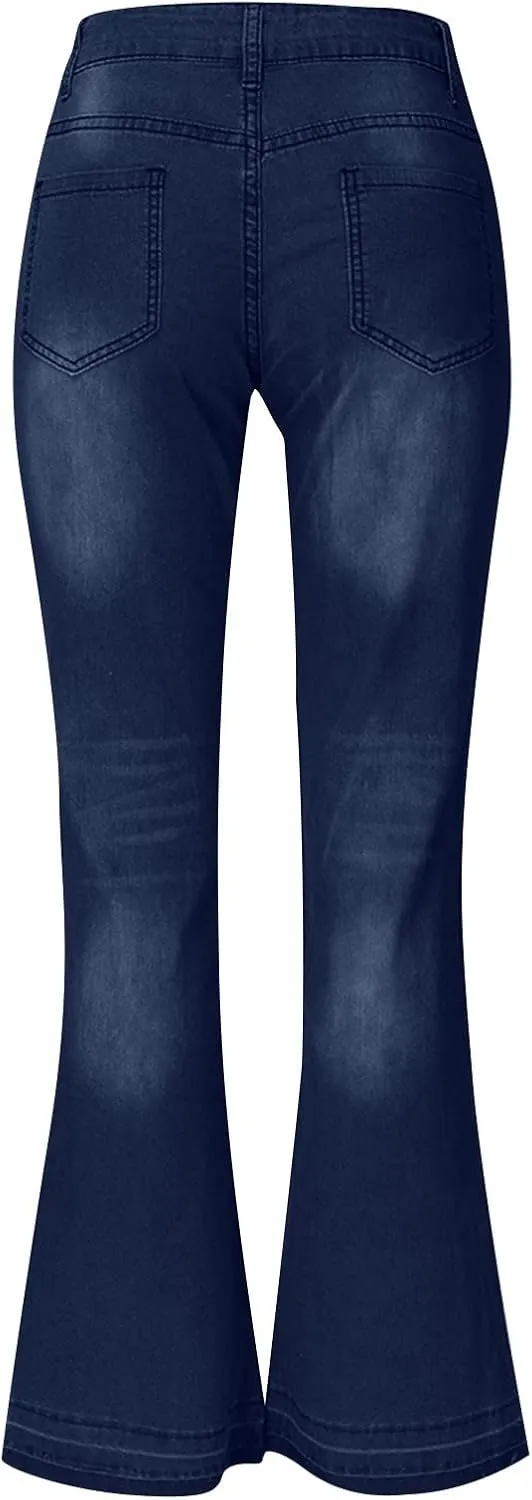 Women's Classic Stretch Bootcut Jeans Plus Size Retro Straight Leg Jeans Loose Trendy Denim Pants with Pocket