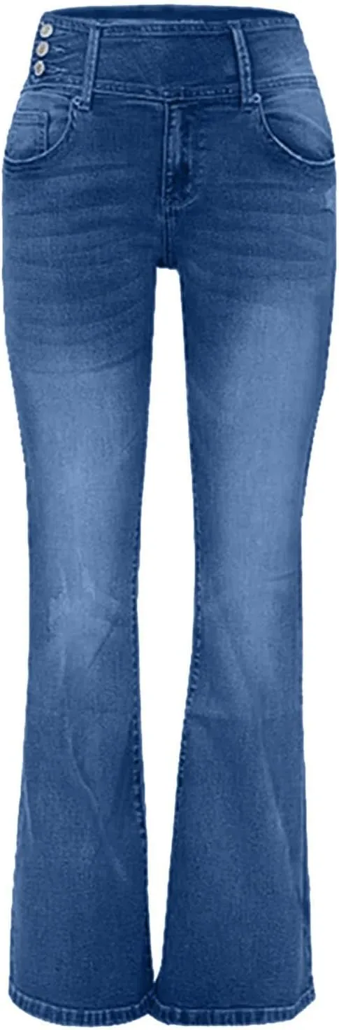 Women's Classic Stretch Bootcut Jeans Plus Size Retro Straight Leg Jeans Loose Trendy Denim Pants with Pocket