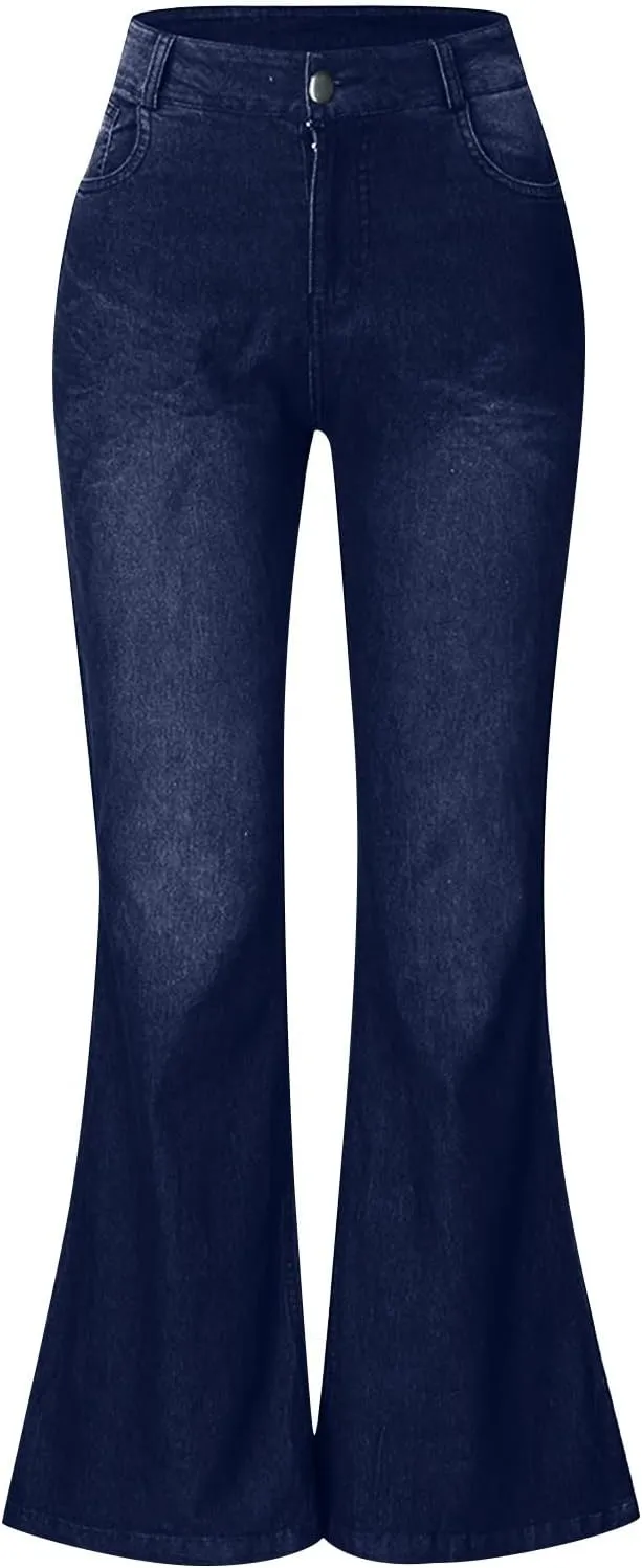 Women's Classic Stretch Bootcut Jeans Plus Size Retro Straight Leg Jeans Loose Trendy Denim Pants with Pocket