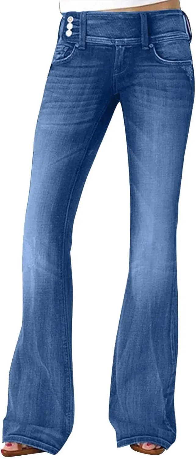 Women's Classic Stretch Bootcut Jeans Plus Size Retro Straight Leg Jeans Loose Trendy Denim Pants with Pocket