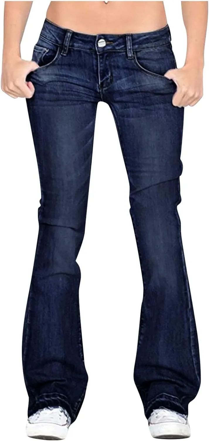 Women's Classic Stretch Bootcut Jeans Plus Size Retro Straight Leg Jeans Loose Trendy Denim Pants with Pocket