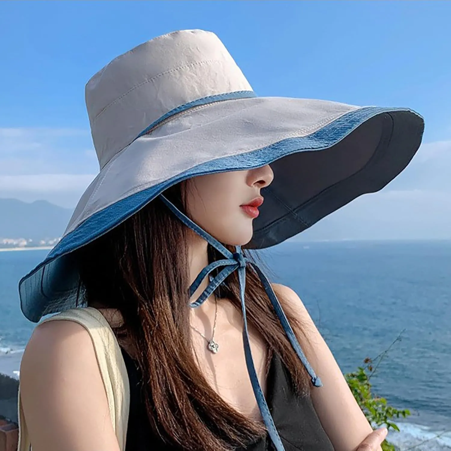 Women's Foldable Floppy Reversible Travel Beach Sun Visor Hat Wide Brim UPF 50  Breathable Sun Hat Casual Trendy