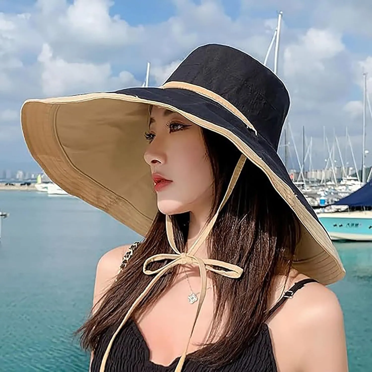 Women's Foldable Floppy Reversible Travel Beach Sun Visor Hat Wide Brim UPF 50  Breathable Sun Hat Casual Trendy