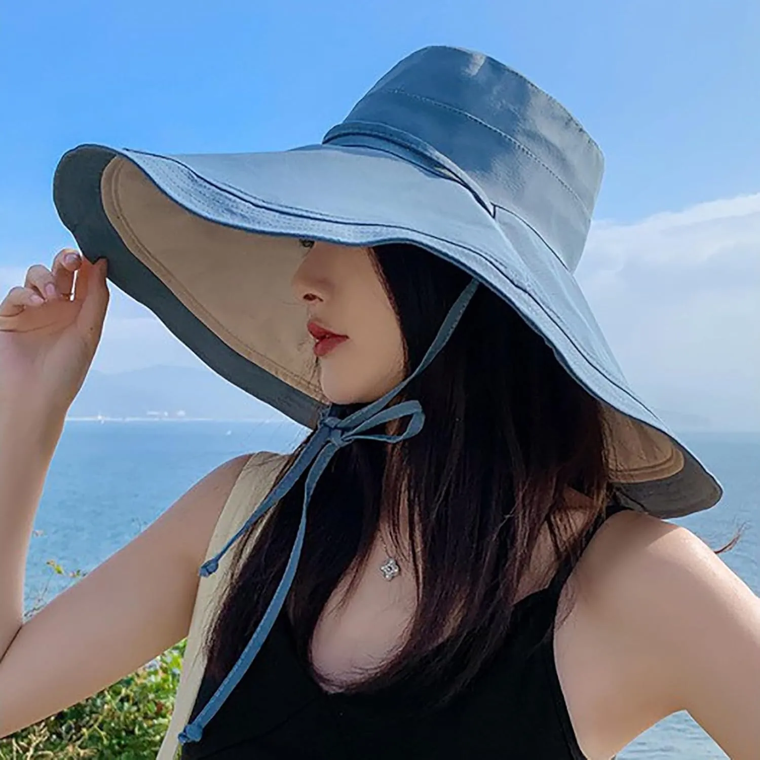 Women's Foldable Floppy Reversible Travel Beach Sun Visor Hat Wide Brim UPF 50  Breathable Sun Hat Casual Trendy