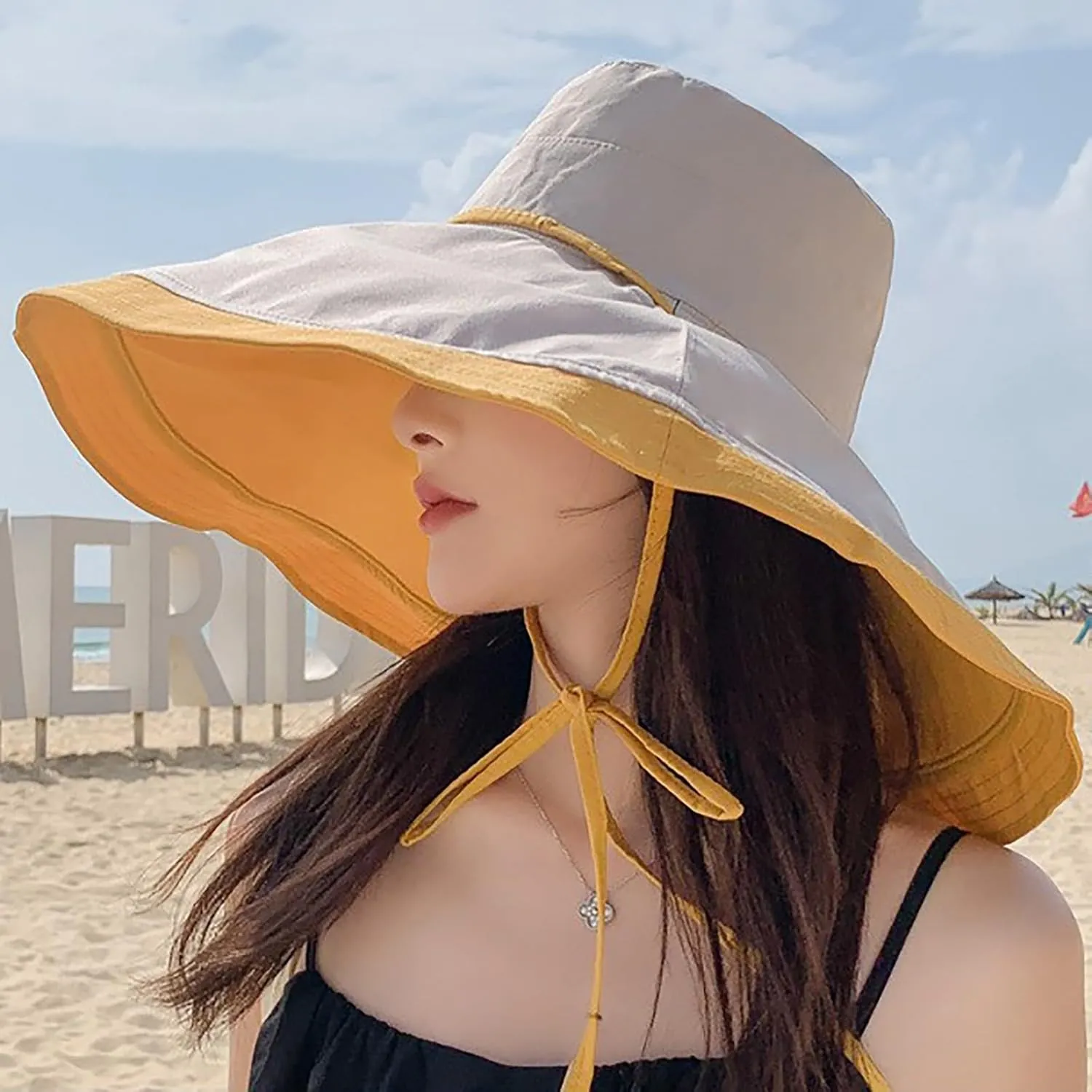 Women's Foldable Floppy Reversible Travel Beach Sun Visor Hat Wide Brim UPF 50  Breathable Sun Hat Casual Trendy