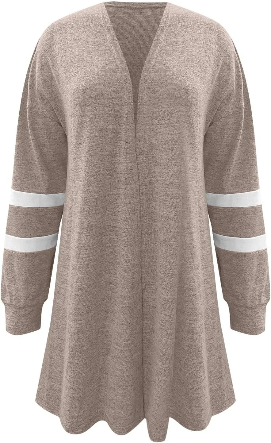 Womens Open Cardigan Sweaters Coat Comfy Lightweight Flannel Tunic Tops Fall Striped Long Sleeve Plus Size Sweatshirts