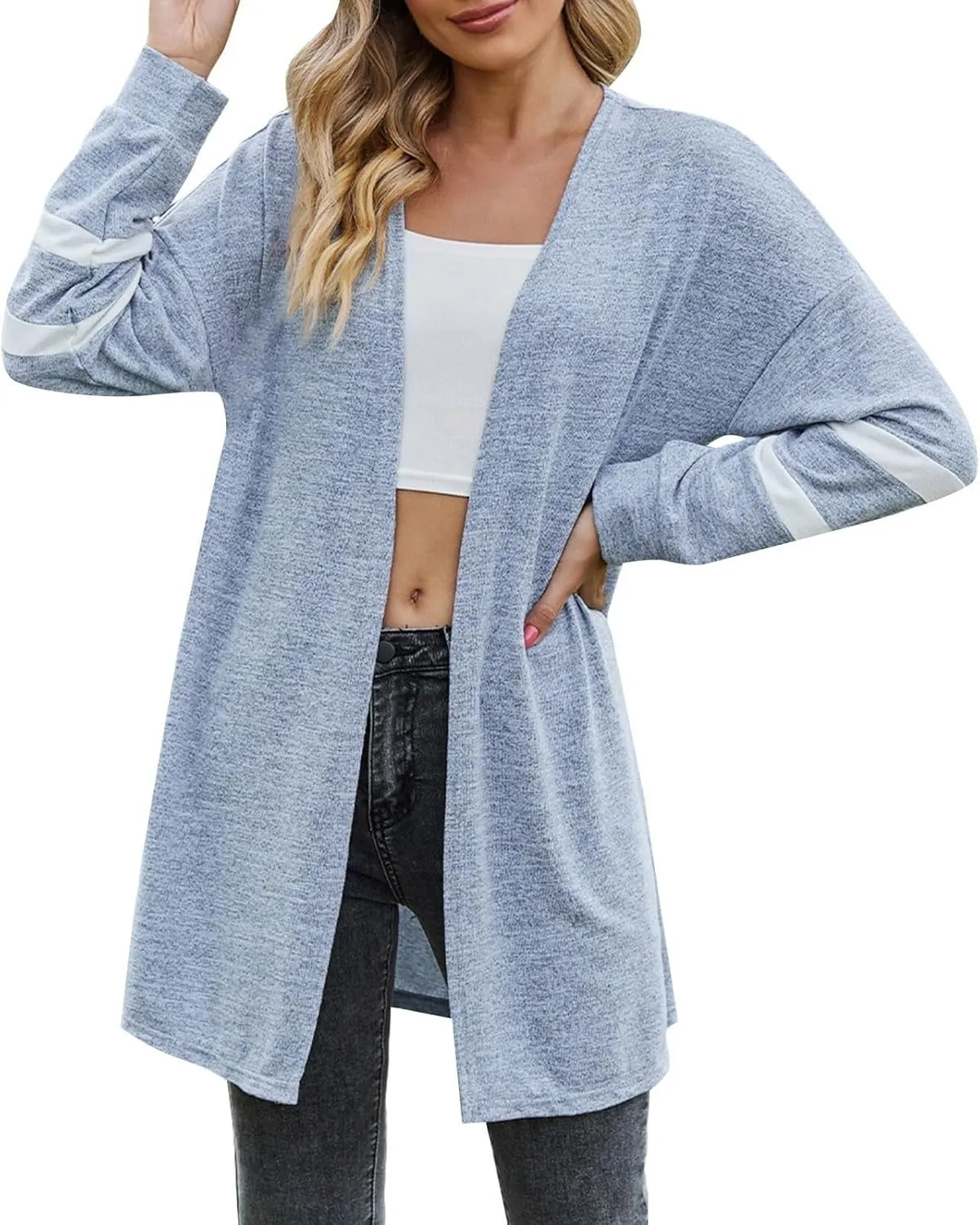 Womens Open Cardigan Sweaters Coat Comfy Lightweight Flannel Tunic Tops Fall Striped Long Sleeve Plus Size Sweatshirts