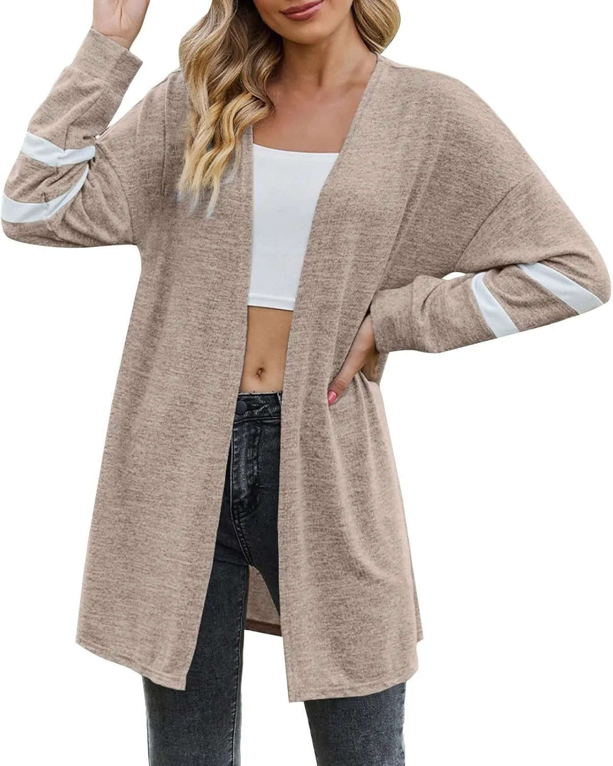 Womens Open Cardigan Sweaters Coat Comfy Lightweight Flannel Tunic Tops Fall Striped Long Sleeve Plus Size Sweatshirts