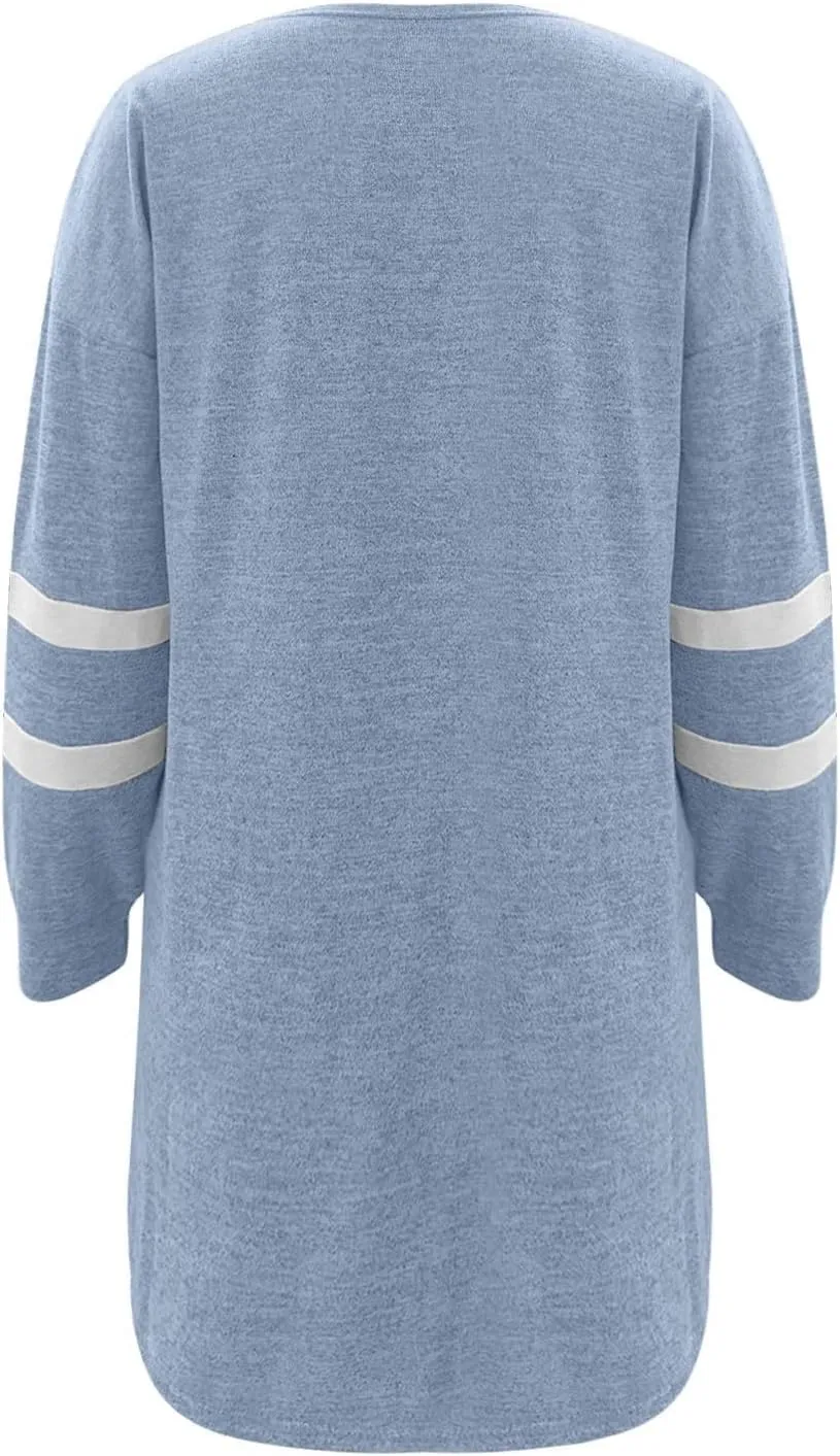 Womens Open Cardigan Sweaters Coat Comfy Lightweight Flannel Tunic Tops Fall Striped Long Sleeve Plus Size Sweatshirts
