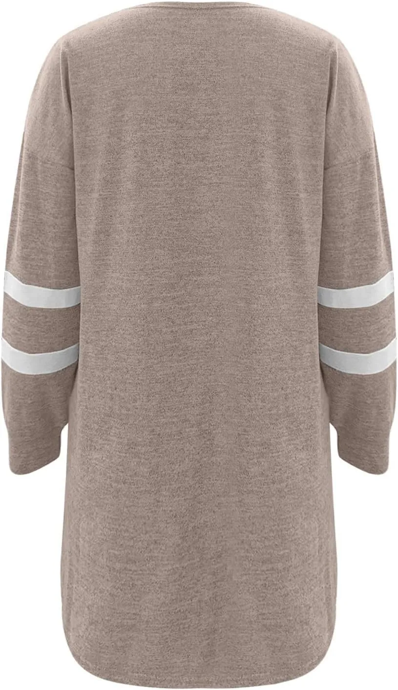 Womens Open Cardigan Sweaters Coat Comfy Lightweight Flannel Tunic Tops Fall Striped Long Sleeve Plus Size Sweatshirts