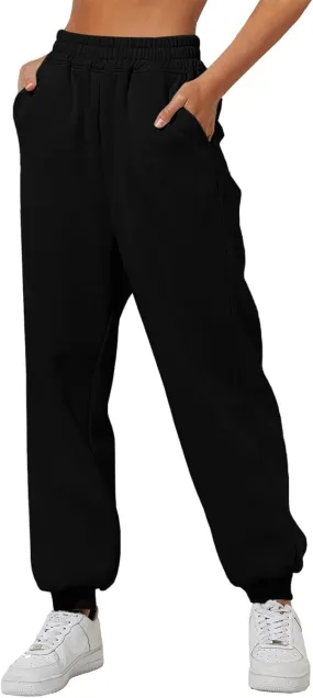 Women's Wide Leg Sweatpants Elastic High Waisted Fleece Baggy Joggers Casual Comfy Workout Lounge Yoga Pants Pockets
